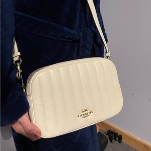 Coach Jes white chock beige leather quilted crossbody bag
